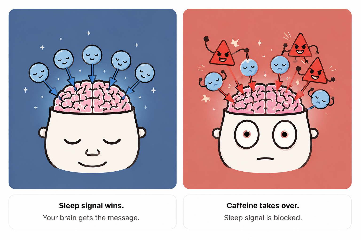 Illustration of the sleep signal being blocked by caffeine